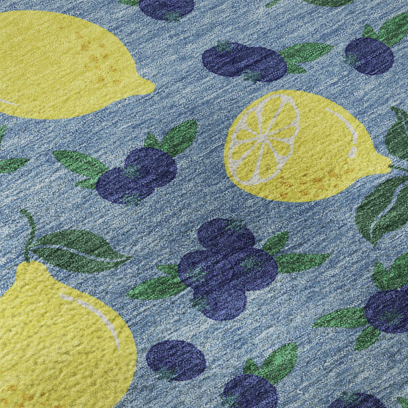 Premium Machine Washable Mayfield  Fruits Rug, Denim, 10' x 14'