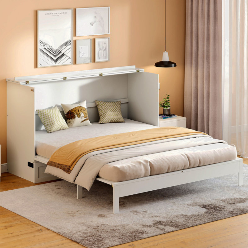 Murphy Bed With Large Drawers, Full incorrect, White