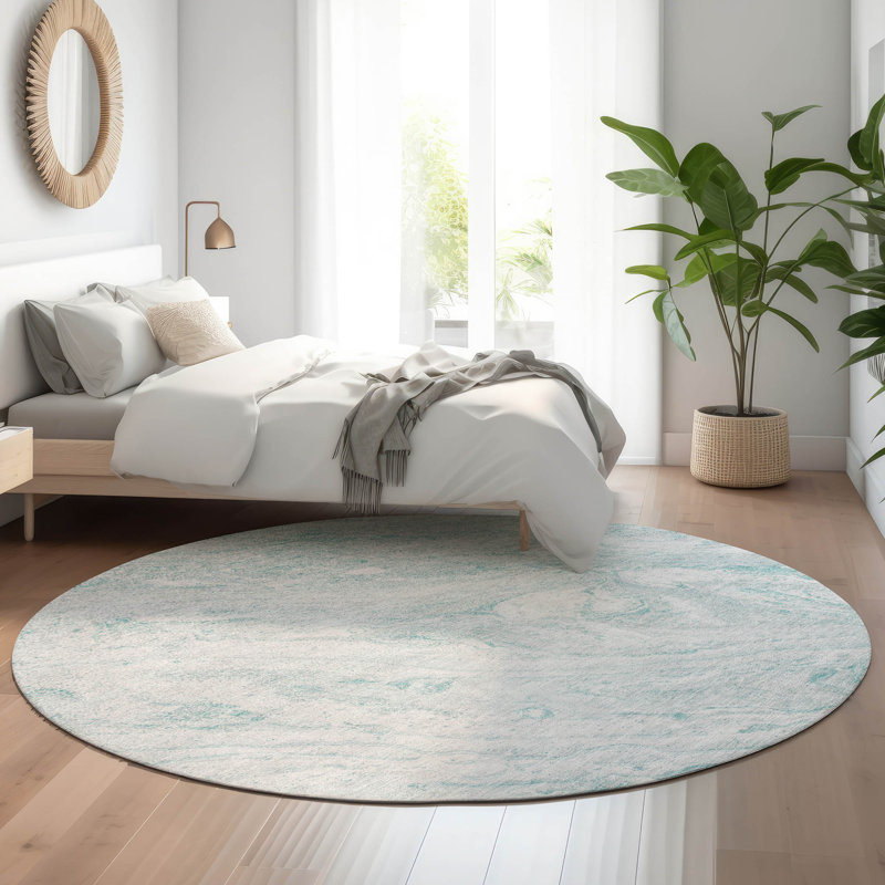 Premium Machine Washable Cerrito Teal Rug, Round 8'