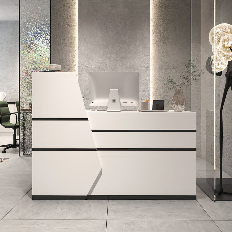 Jodanna L-Shaped Synthetic Laminate Reception Desk with Filing Cabinet