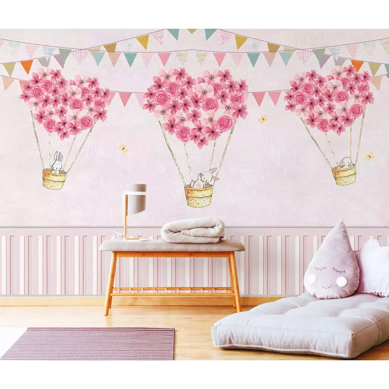 Papier peint amovible en forme de lapin rose, L 35,04 po x l 55 po