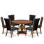 Ensemble de table de cuisine 7 pièces composé d'une table ronde avec piédestal et 6 chaises Parson en tissu noir, noyer antique-1774898745