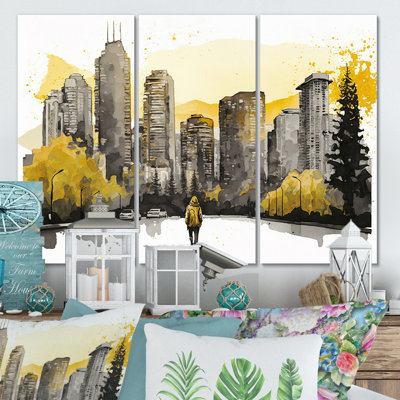 " Person Walking Into Vancouver City I " 3 - Pieces