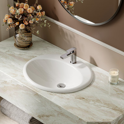 Claritypure Round Drop-In Bathroom Sink 21.8 in., White Ceramic Sink with Overflow, Easy Clean Glaze, Durable Vitreous China