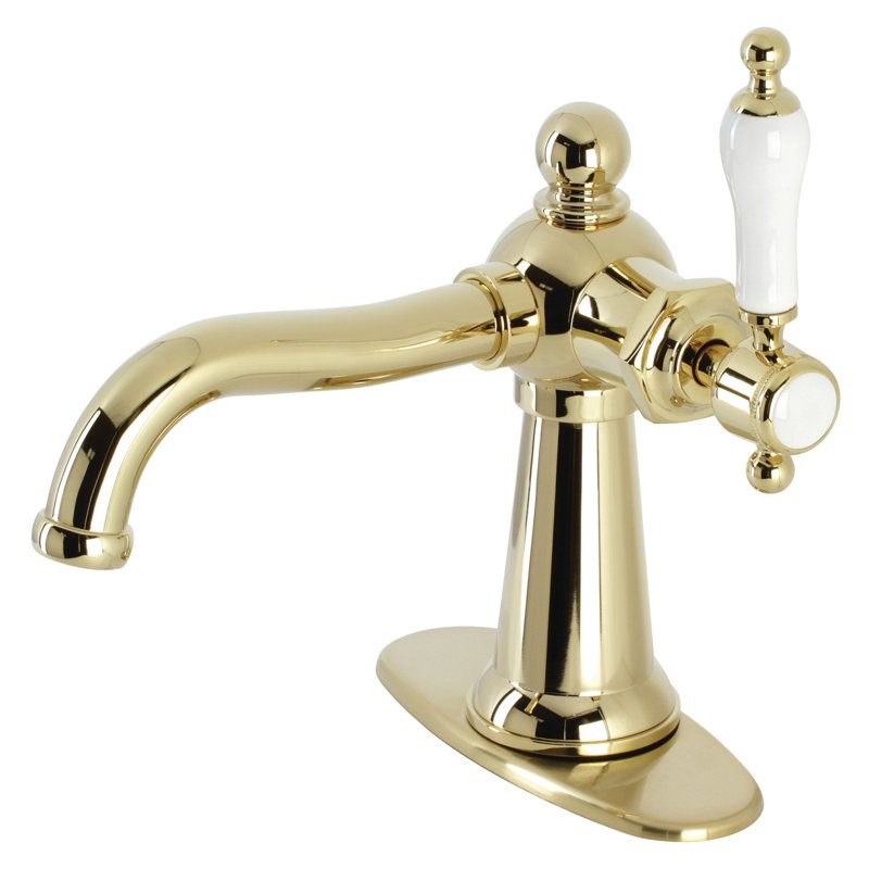 Robinet de salle de bain 1 poignée à fixation sur le comptoir avec poignée escamotable Kingston, Laiton poli, Poignée levier