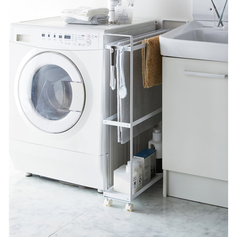 White Rolling Towel Rack with Hooks and Casters