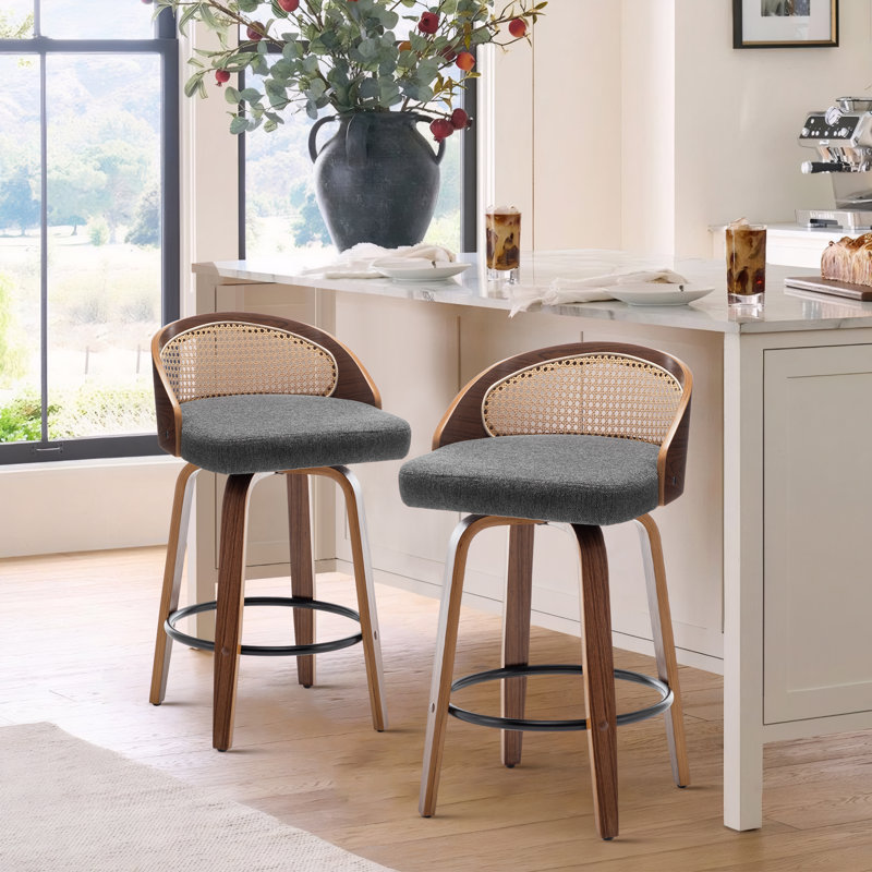 Tabourets pivotants en lin Leeana, Gris, Tabouret de comptoir (siège d'une hauteur de 26 p