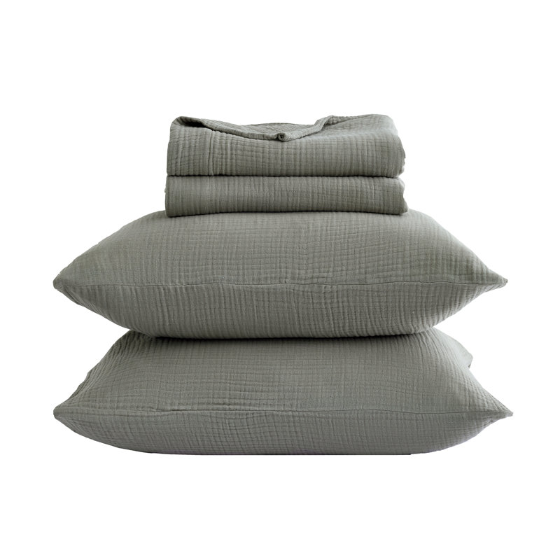 Ensemble de jeté léger en coton, Très grand lit, Sauge