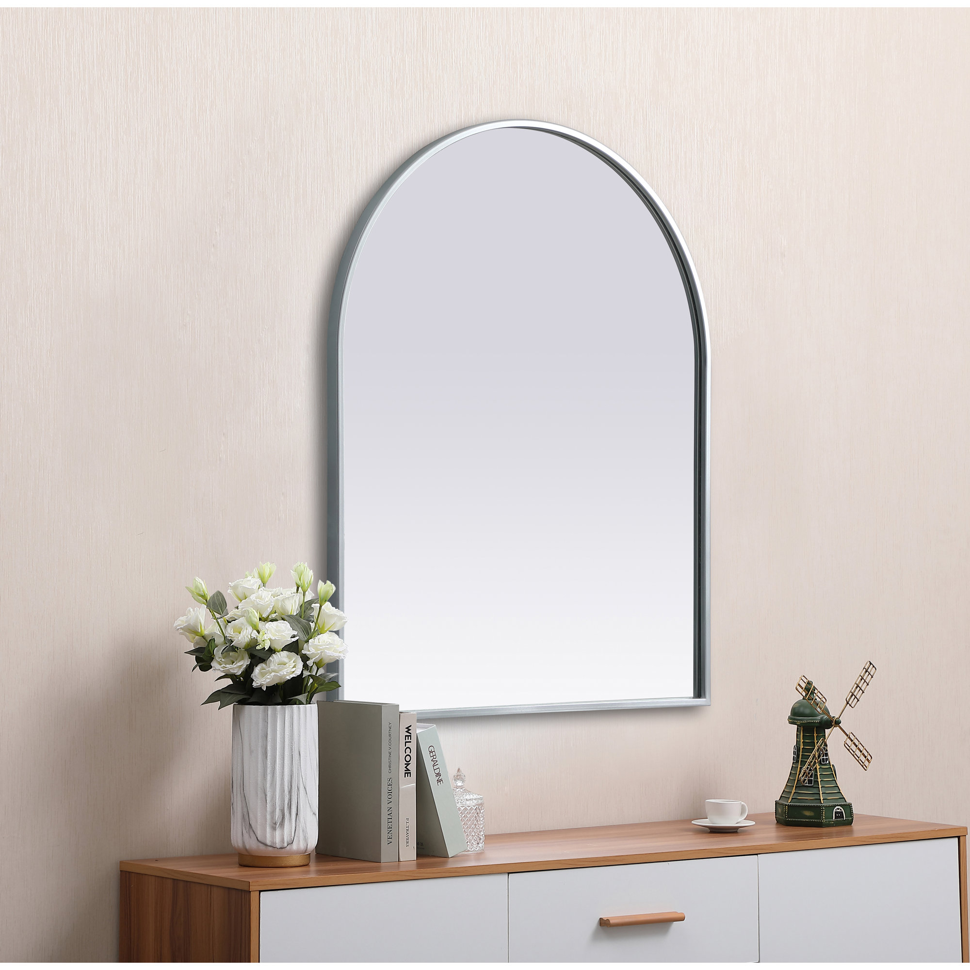 Sabine Metal Arch Wall Mirror, 30" x 24", Silver