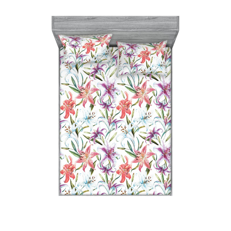 Drap-housse et taie décorative Ambesonne lis multicolores feuilles saumon foncé vert olive