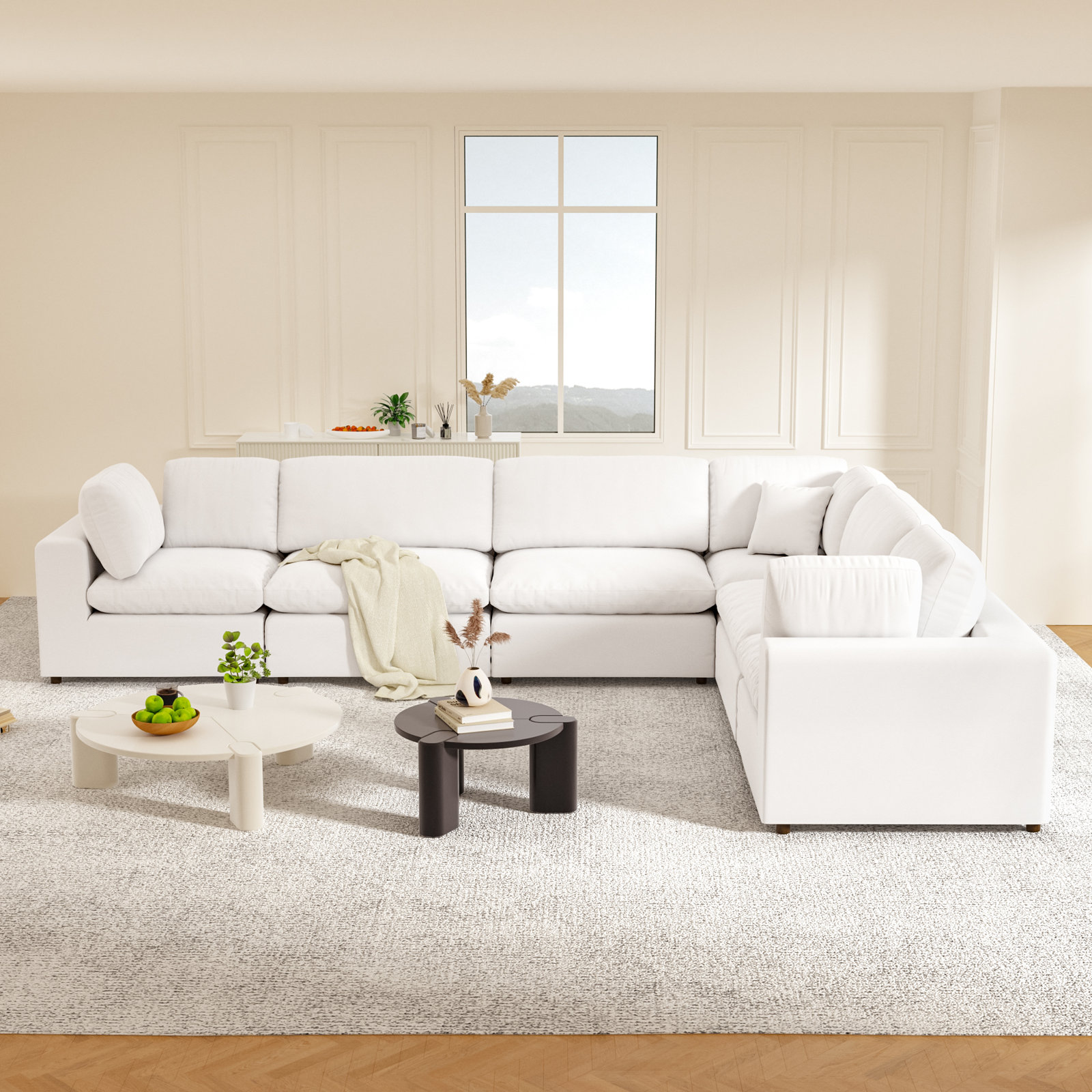 Jossa Upholstered Sectional, White Linen Blend