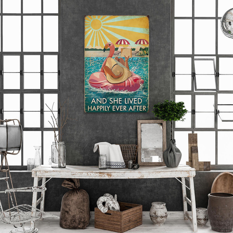 «Flamingo And She Lived Happily Ever After», reproduction d'art rectangulaire sur toile tendue 1 pièce