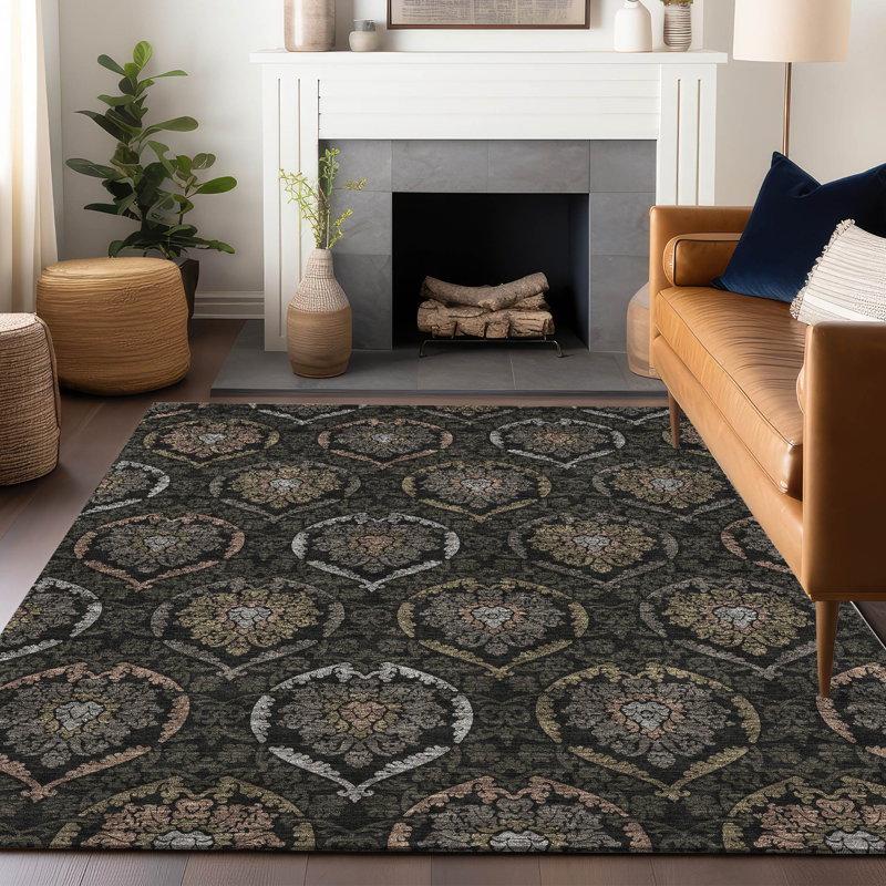 Tapis noir Prisco lavable à la machine de qualité supérieure, Rectangle 10 pi x 14 pi