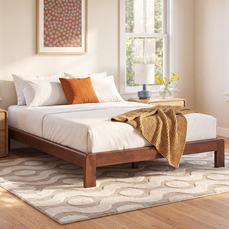 Jeannie Solid Wood Queen Size Platform Bed, Walnut