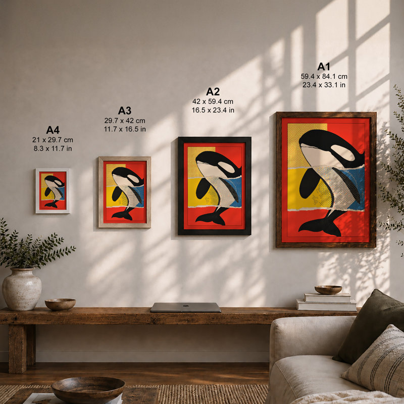 Geometric Orca Modern - Framed Print, A1 - 84.1 x 59.4 cm, Oak