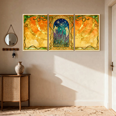 Fantasy & Sci-Fi Art Nouveau Lavender Moonlight Dreamscape Pattern Set of 3 Canvas Wall Art Prints