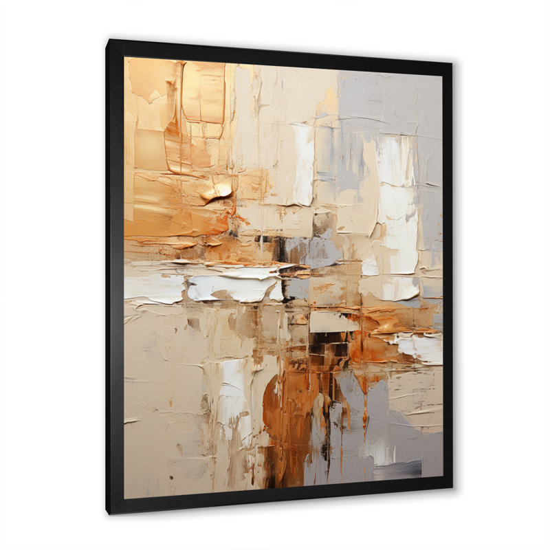 Collage géométrique beige et gris II - Collages abstraits, impressions encadrées, Cadre photo noir