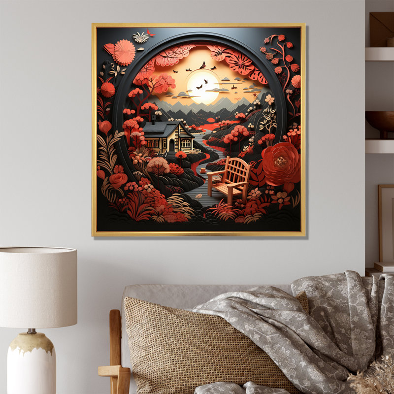 «Farmhouse Heartland Legacy Papercut I», reproductions d'art mural de ferme, H 24 po x l 24 po x P 1 po, Cadre flottant doré