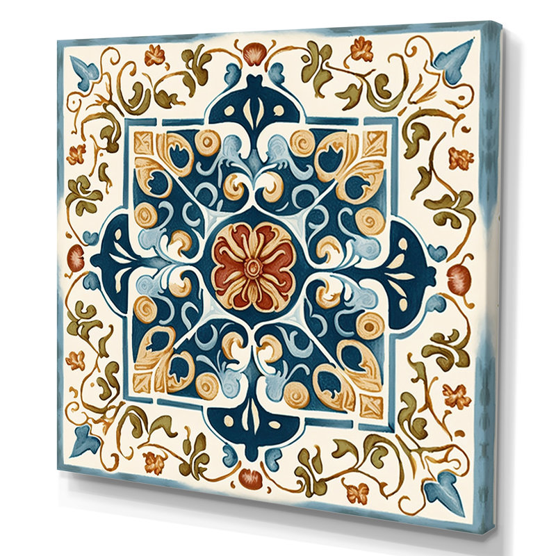 «Méditerranée Tiles In Retro Blue», reproduction sur toile, H 16 po x l 16 po x P 1 po, Toile tendue