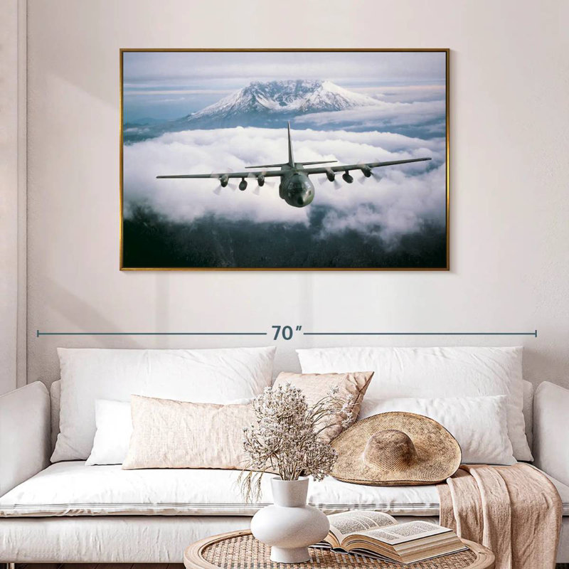 Avion militaire, 46 po x 31 po, Cadre flottant doré