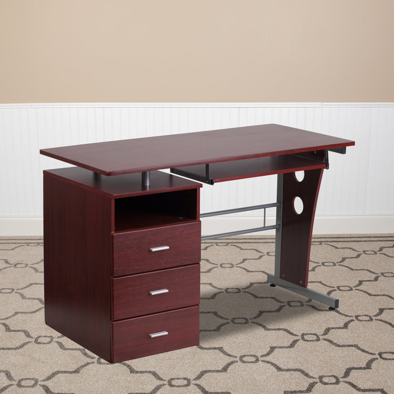 Computer Desk with Three Drawer Single Pedestal and Pull-Out Keyboard Tray