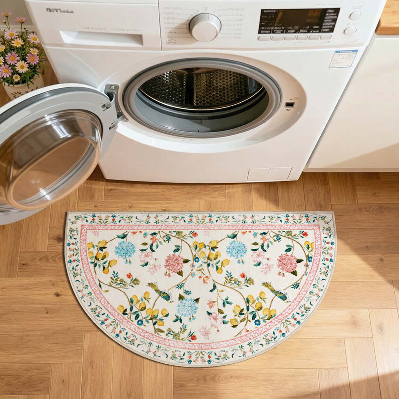 Tapis floral lavable antidérapant Botanical, Beige/Pink, 1'9" x 3'