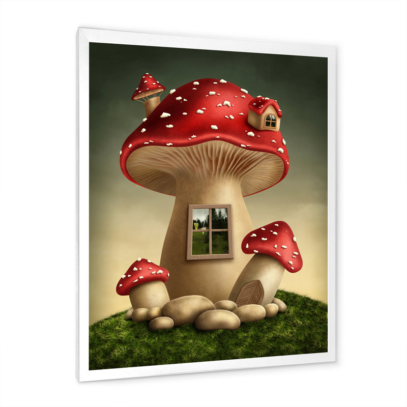 Fantasy Mushroom House - Peinture sur toile, H 20 po x l 12 po, Toile blanche avec cadre d'angle fermé