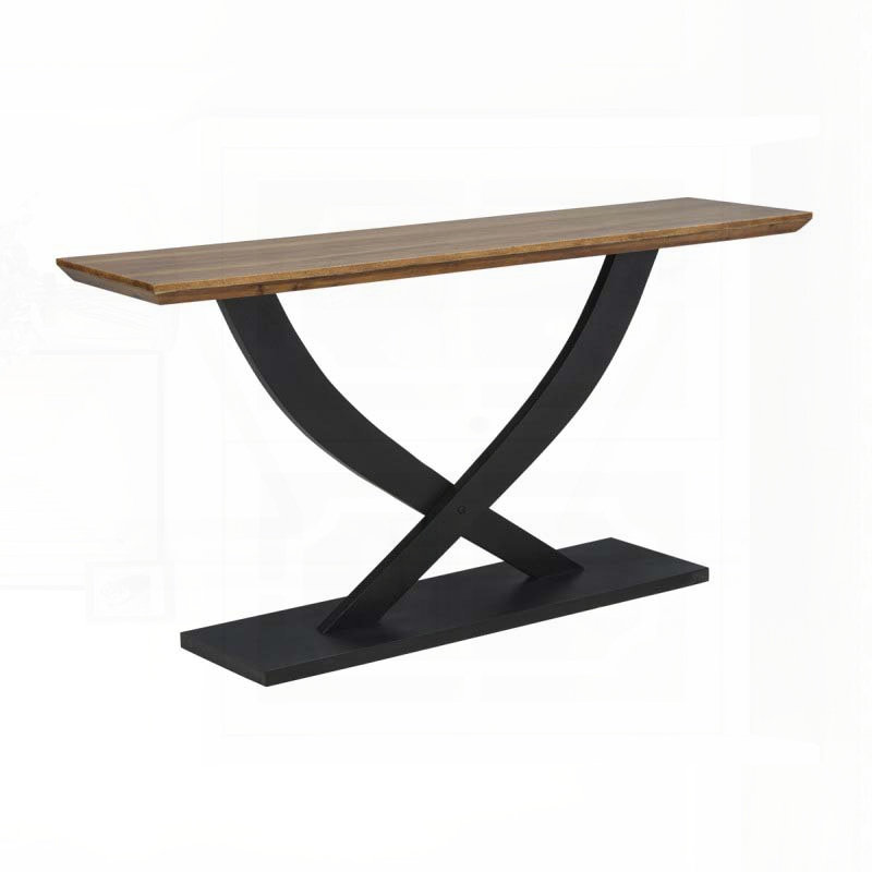 Console 57 pouces rustique moderne avec pieds croisés - Finition naturelle / espresso