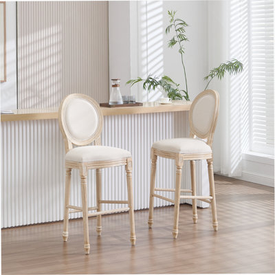 French Country Dining Chairs Set of 2, Upholstered Chairs with Round Back, Wire drawing and carving techniques ,Disassemblable ,Restaurant Use, Beig