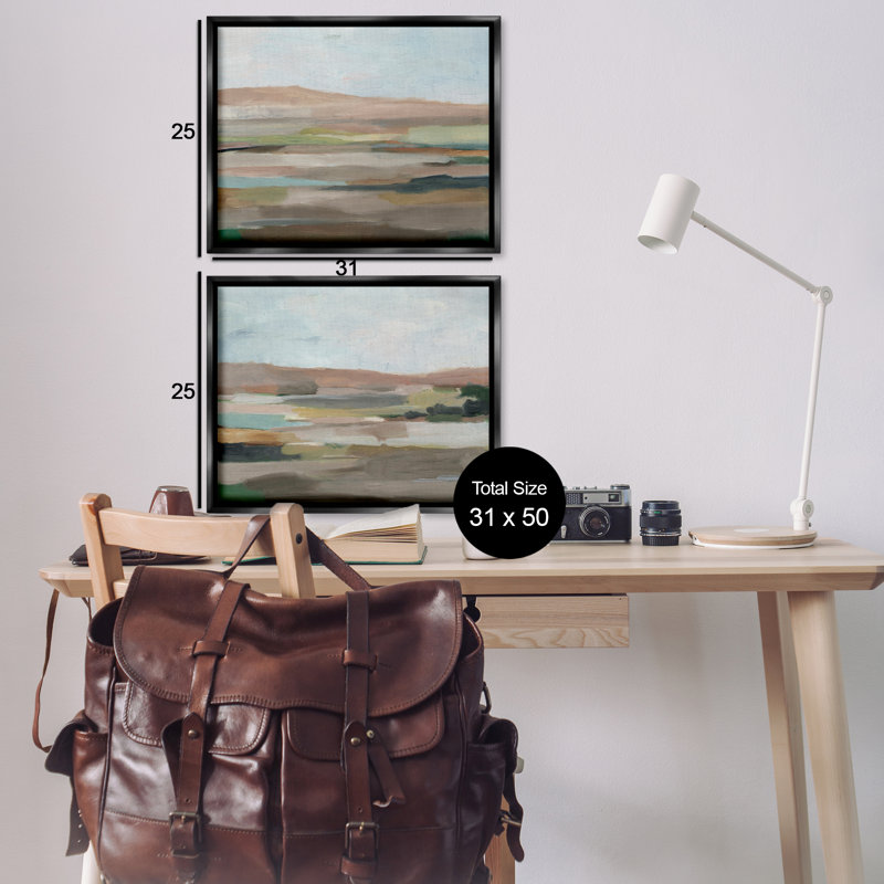 «Neutral Abstract Landscape», ensemble de 2 toiles flottantes encadrées par Ethan Harper, H 25 po x l 31 po