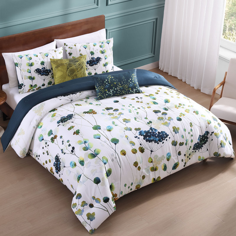 Bebejan Abstract Vines 5 Piece Reversible Comforter Set, Queen Comforter + 4 Additional Pieces