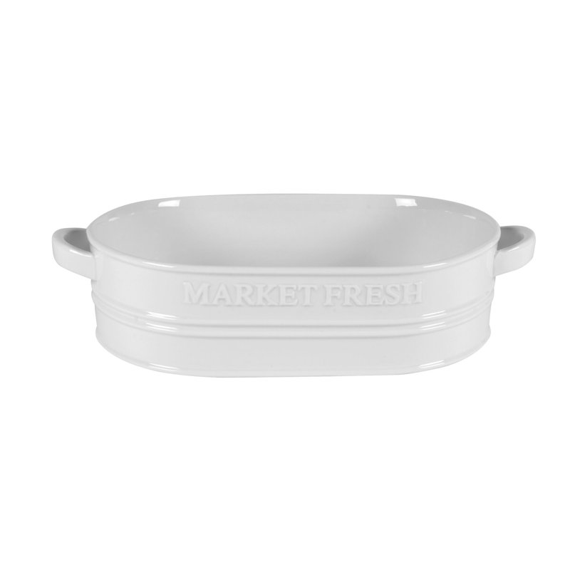 White Porcelain Elliptical Casserole Dish with Handles
