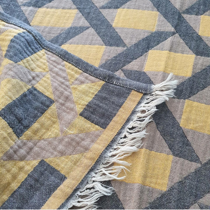Batholo Jacquard Throw Blanket, Mustard Yellow