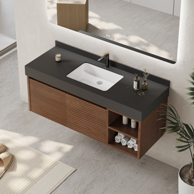 48" Modern Bathroom Cabinet with Drawers,Stone Top Wall Mounted Bathroom Vanities