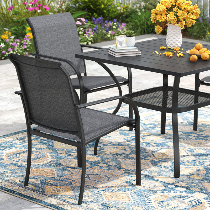 5 Pieces Patio Square Table Outdoor Dining Set, Black/Gray