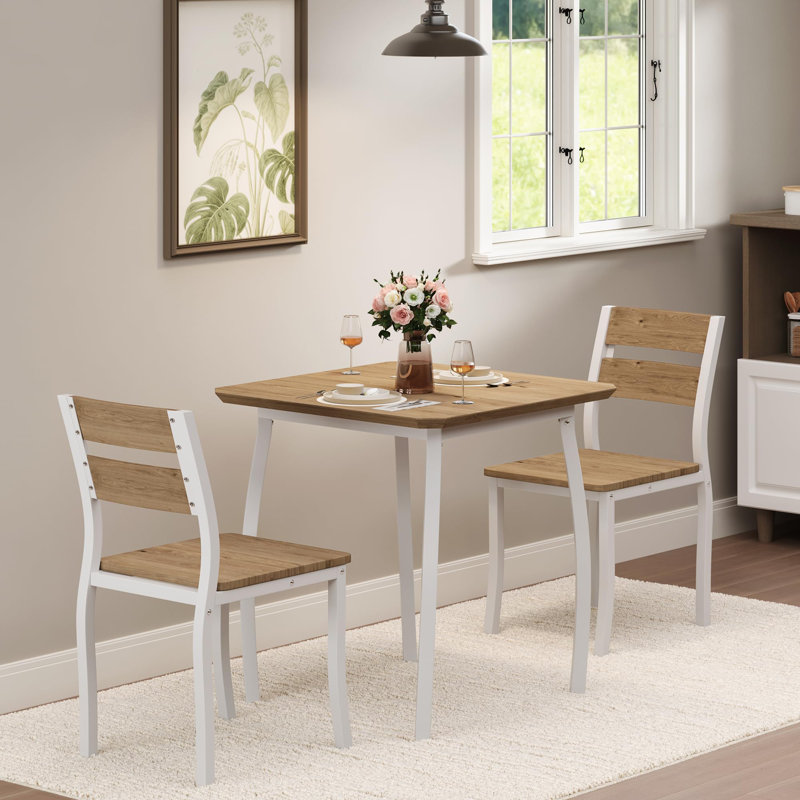 3 Piece Dining Table Set for 2 with Farmhouse Kitchen Table and Upholstered Chair