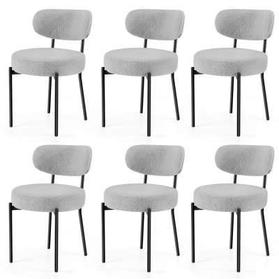 Boucle Sherpa Dining Chairs Set - Ergonomic Curved Back Upholstered Chairs with Sturdy Frame, Easy Assembly for Modern Kitchen & Dining Room