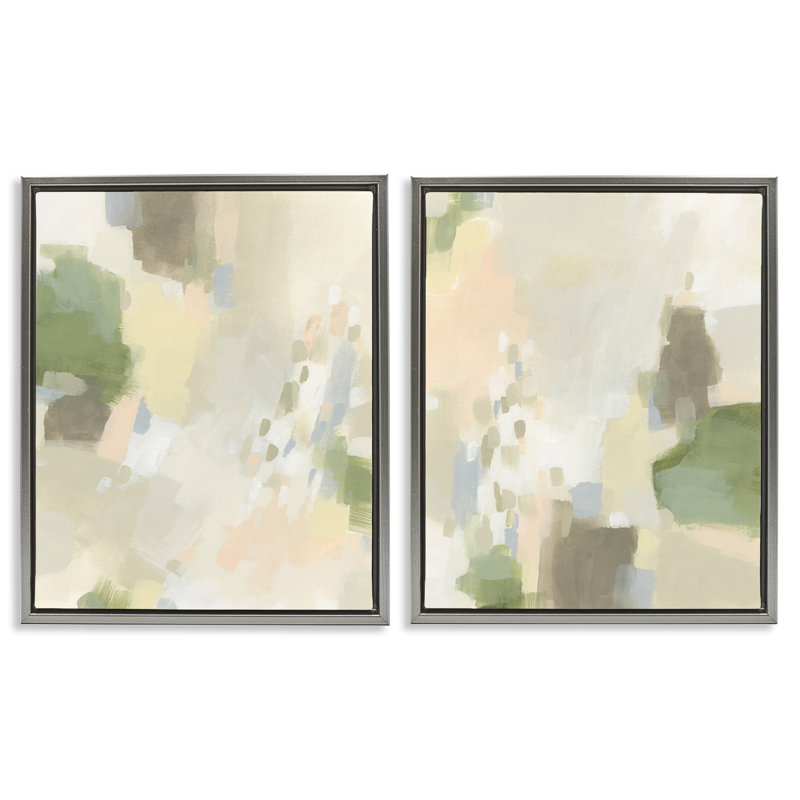  «Beige Abstract with Speckles», ensemble de 2 toiles flottantes encadrées par June Erica Vess, H 31 po x l 25 po