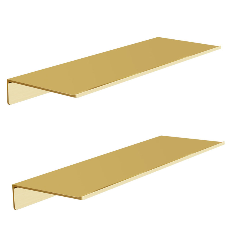 Ensemble de 2 tablettes flottantes en métal, ensemble de 2 tablettes murales en or brossé, support de douche mural, tablette décorative pour chambre à coucher, salon, salle de bain, bureau