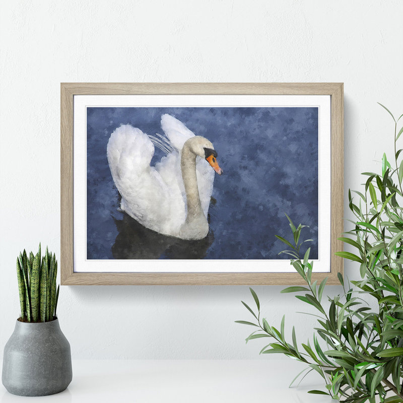 White Swan Vol.2 - Picture Frame Painting, Oak Framed, 48cm H x 65cm W x 2cm D