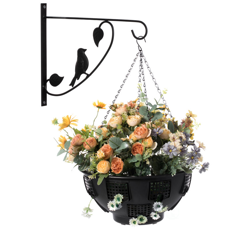 Decorative Black Metal Bird Wall Planter Hook