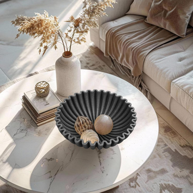 Large Black Decorative Ruffle Bowl