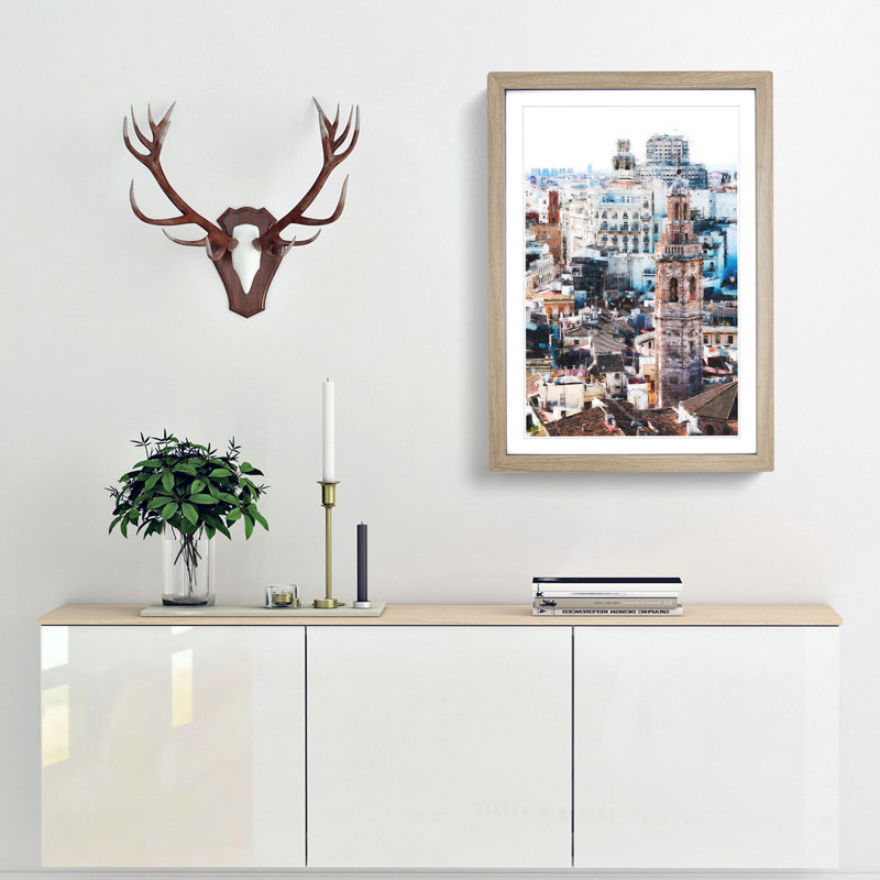 Valencia Skyline in Spain - Picture Frame Painting Print, Oak Framed, 63cm H x 45cm W x 2cm D