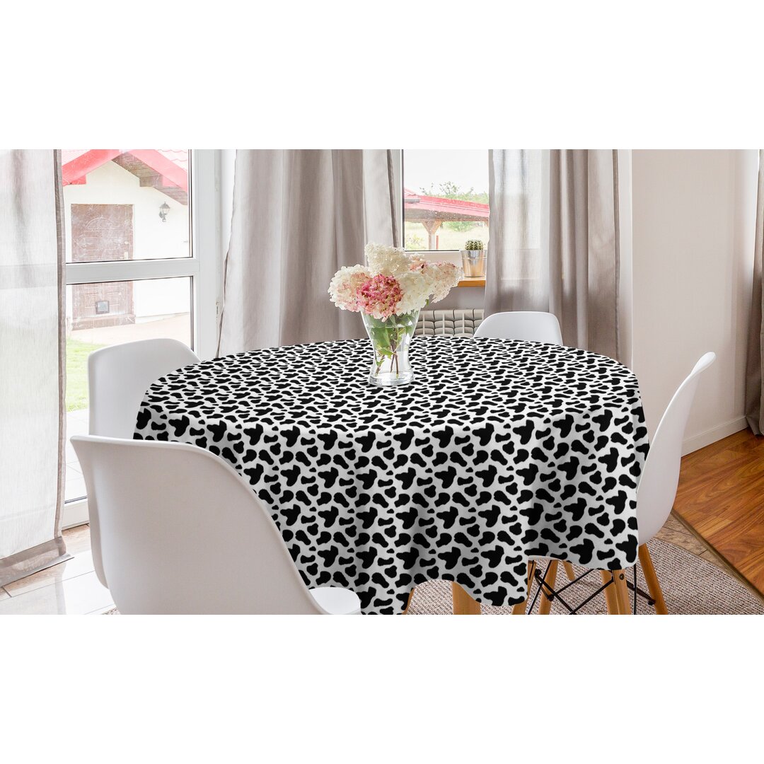 Runde Tischdecke, Kuhfell Schwarz Spots, Kuh-Druck, Charcoal Grau Weiß