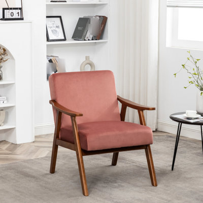 Chaise en bois massif de style Mid-Century moderne, revêtue de velours rose, assise supplémentaire pour housse en velours pour espaces de vie étroits, espaces limités en option