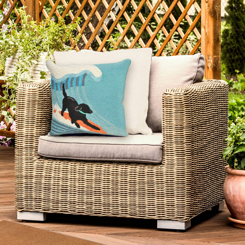  Surfing Dog Ocean Outdoor Square Pillow Cover & Insert