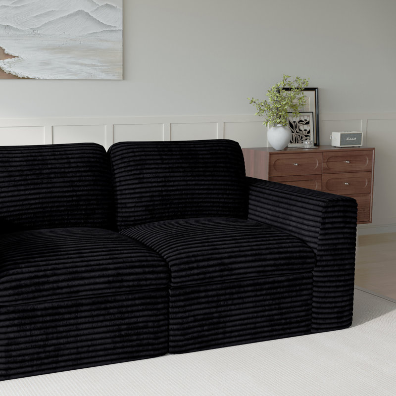 Wide Plush Corduroy Compression Boneless Sofa Corner Seat Module, Left Seat, Right Seat, Black