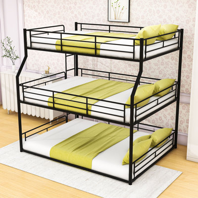 Metal Triple Bunk Bed with Guardrails