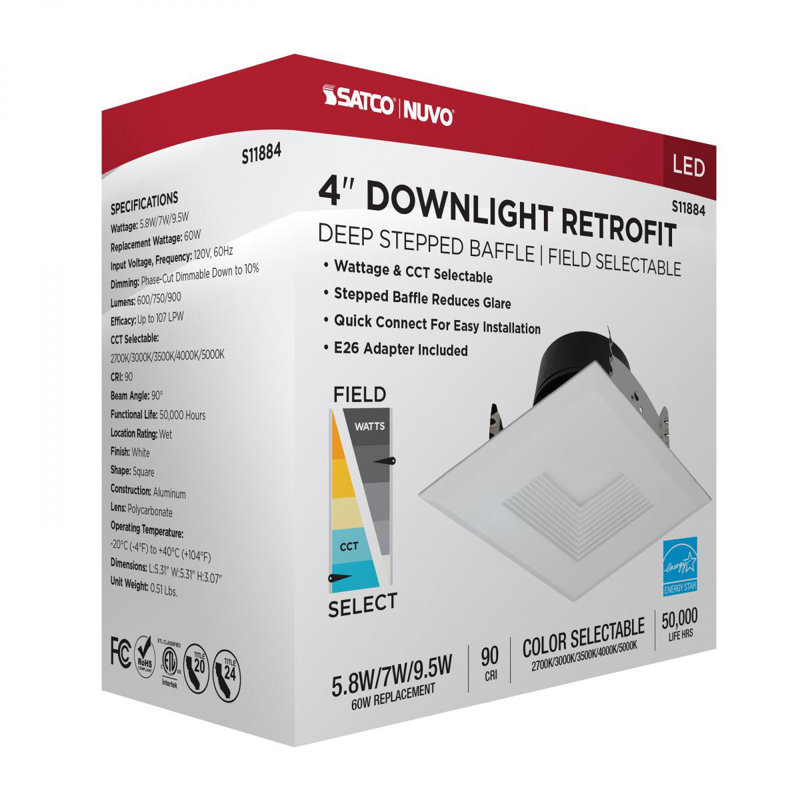 4" Square LED Retrofit Recessed Lighting Kit