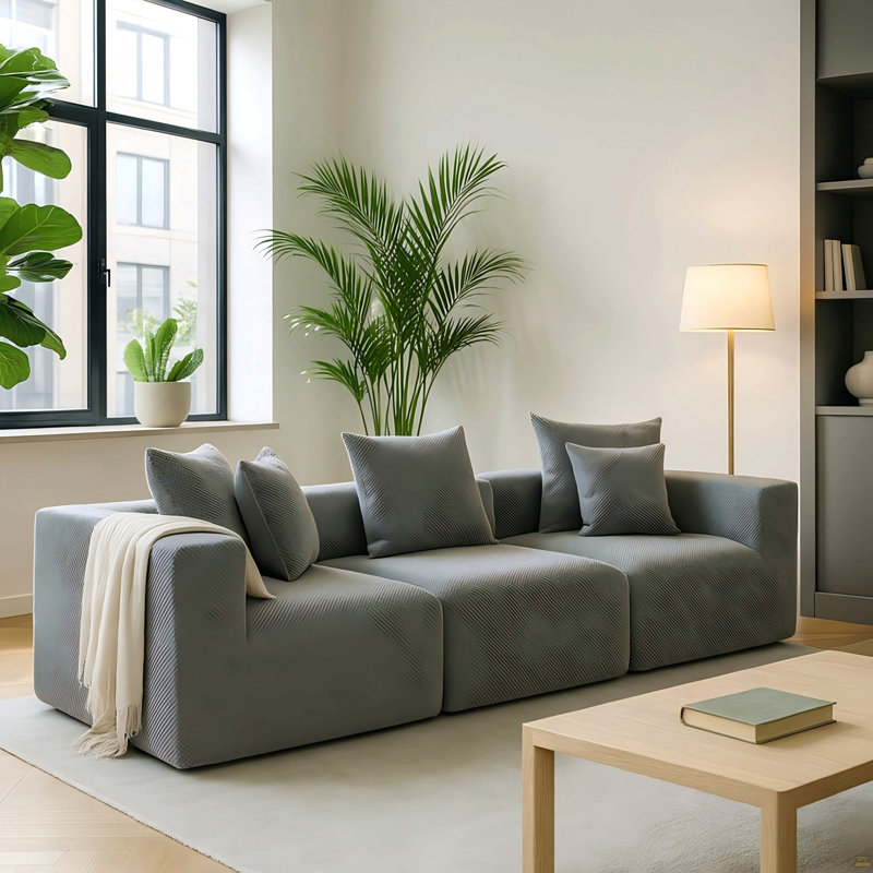 Modular 3-Seat Sectional Sofa, All-Foam Deep-Seat Couch, Gray Chenille